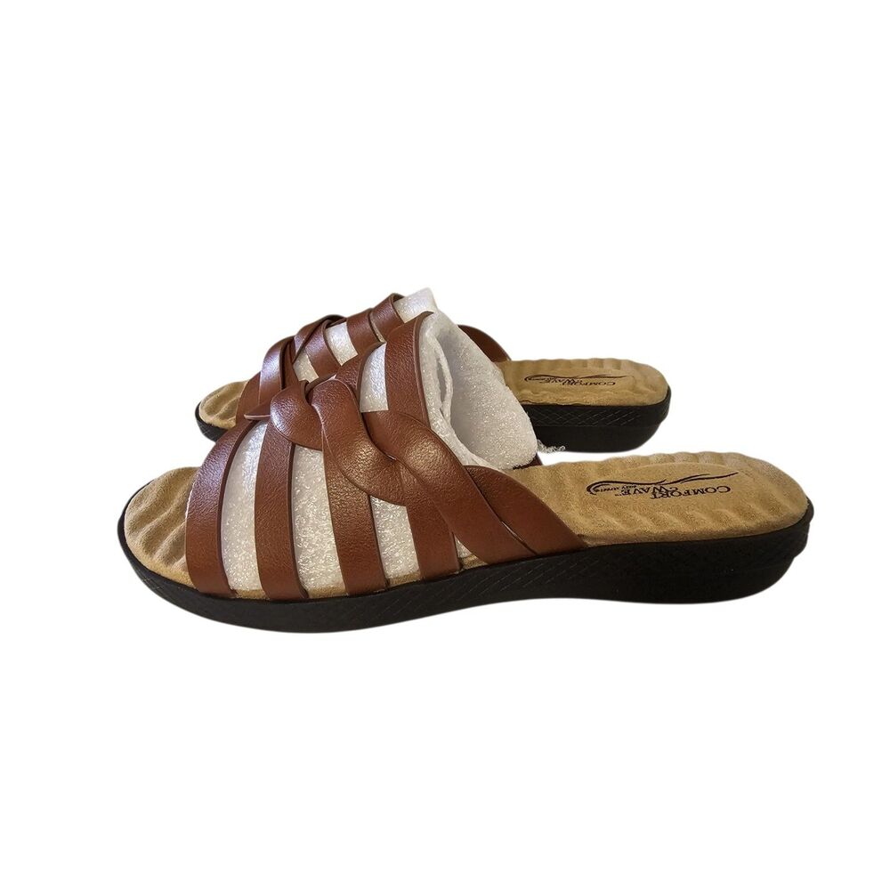 New Comfort Wave by Easy Street Womens Sheri Wedge Sandals 8 Cognac